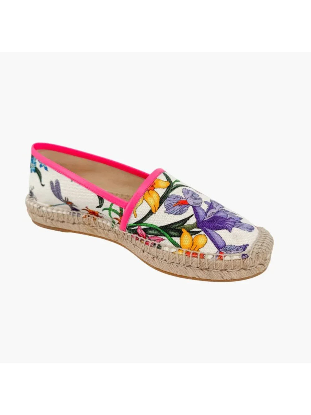 Gucci Flora Floral Canvas Espadrille Slip-On Flats White Size 37 US 7 Women’s